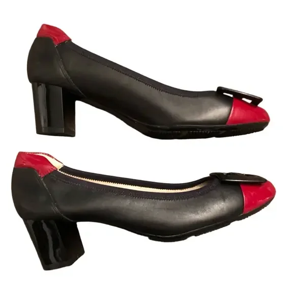 Hogan Block Heel Pumps Black with Red Cap Toe Leather and Patent 2" heel size 38 - Picture 6 of 15